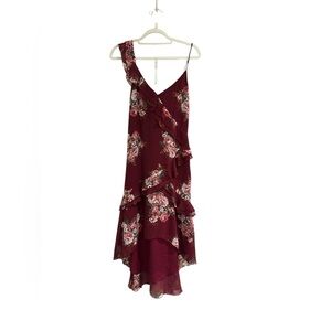 NWOT Wayf Burgundy Floral Asymmetrical Dress
